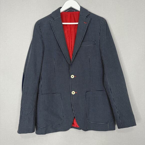 El Ganso Blazer Womens 14 Blue Check Elbow Patch Made in Italy Jacket Preppy - Picture 1 of 16